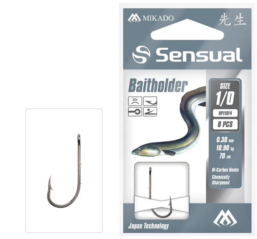 MIKADO NAVÁZANÉ HÁČKY - SENSUAL - BAITHOLDER NO 2/0 BN / VLASEC: 0.30mm/70cm - 8 KS HP11014-2/0-30 Akce