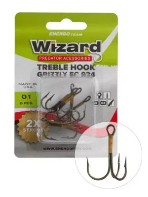 Značkový TROJHÁČEK WIZARD EC924 NO.:1 2X BRONZ 6KS/BAL - Přívlačový-offset háček - Háček s protihrotem, Háček s očkem