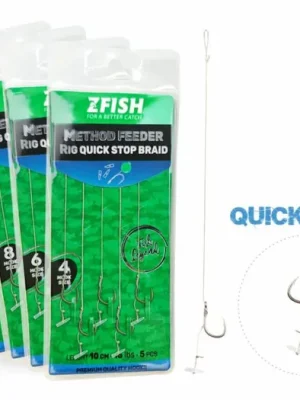 Autentický Zfish Návazec Method Feeder Rig Quick Stop Braid Velikost 4 5ks